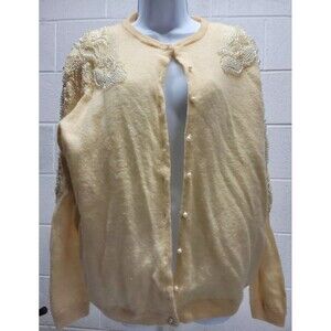 Vtg 80's Ivory w/Embroid Beaded Jeweled Sweater Top sz XL Lined Vivien Forest